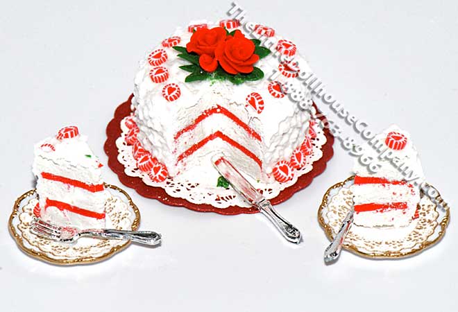 (image for) Dollhouse Scale Model Candy Heart Cake with 2 Slices